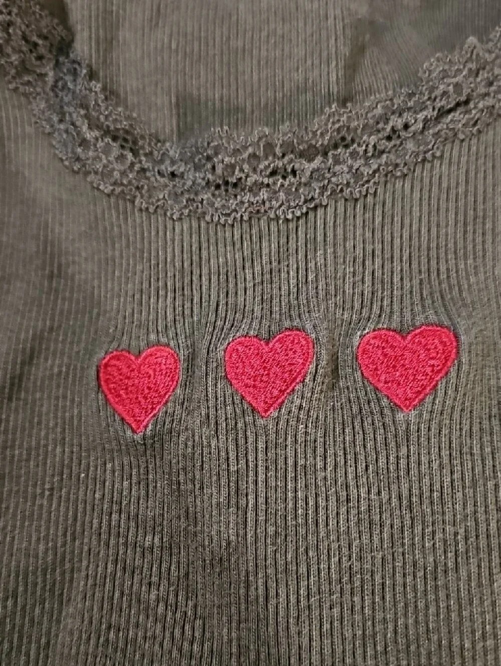 Girls' Brown Ribbed Tank Top with Red Heart Embroidery - Picture 2 of 6